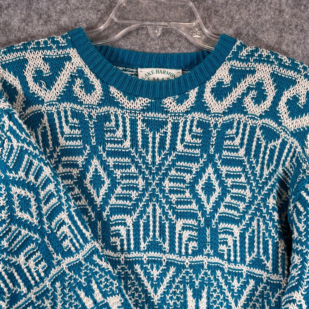 Vtg Lake Harmony Chunky Knit Sweater Mens M Grandpa Nordic Fair Isle USA 90s